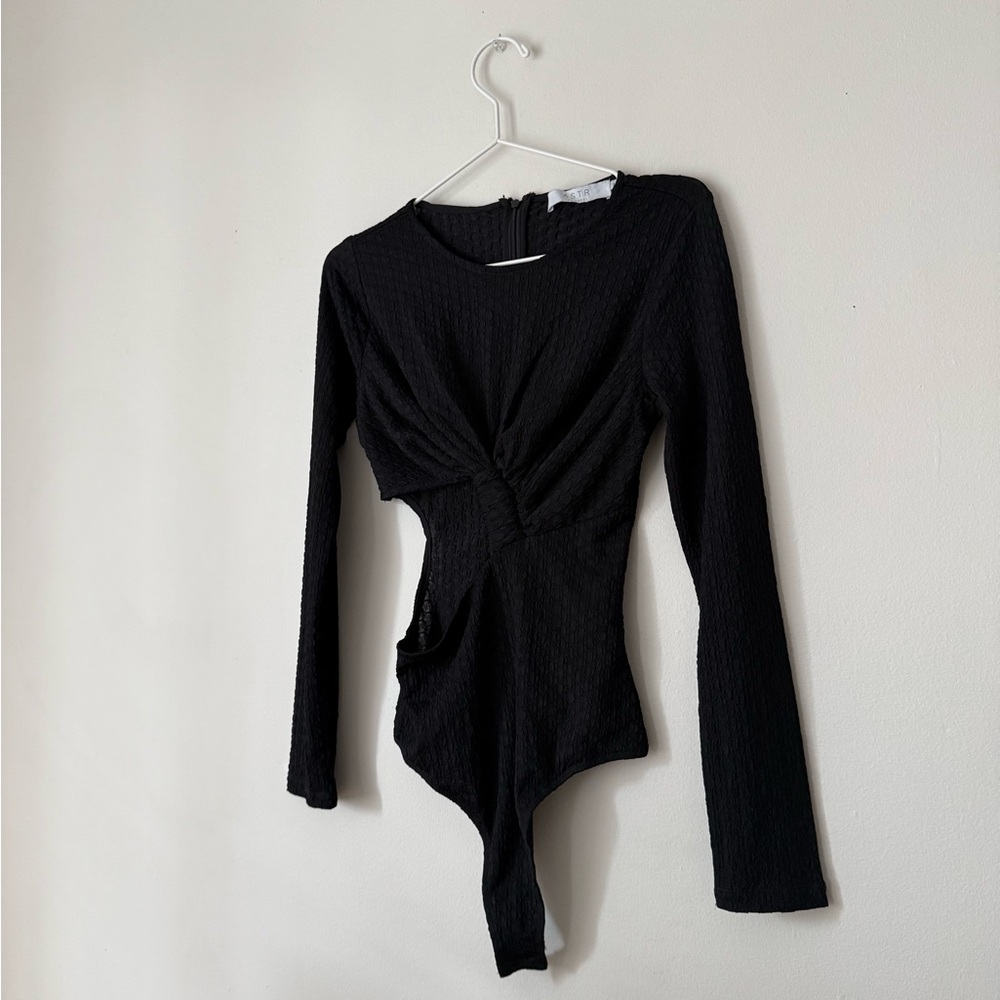 Astr Black Long Sleeve Cut Out Bodysuit